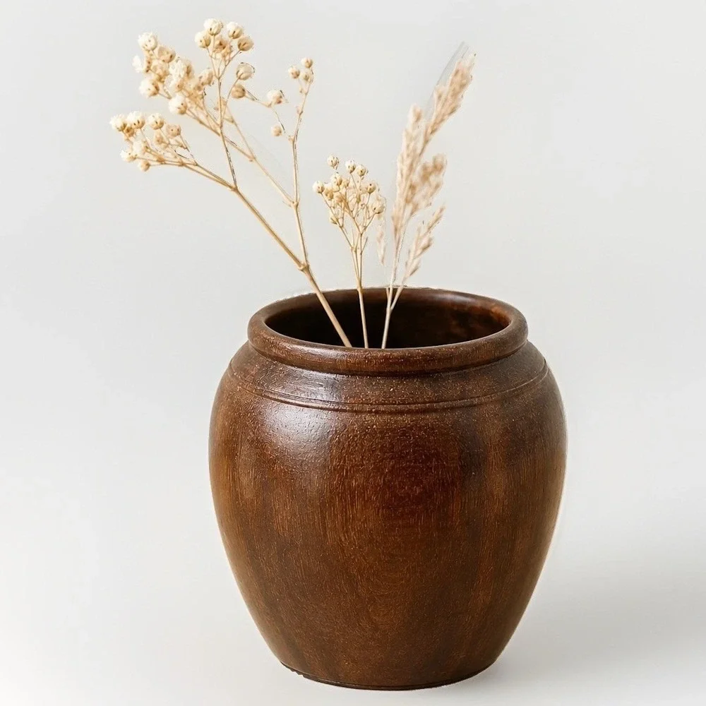 Vintage Turned Wood Pot Small Treen Vessel Pencil Cup Primitive Cottage Decor 3